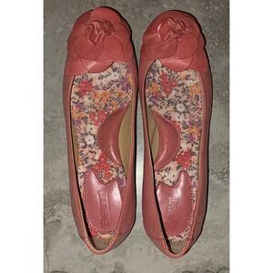 Born Julianne Coral Pink Leather Floral Rosette Ballet Flats Feminine Cute 8/39